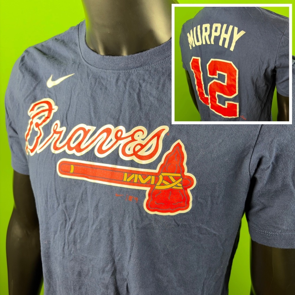 Sean Murphy Nike Atlanta Braves T-Shirt Mens L Blue/Red #12 MLB Player Tee Snike